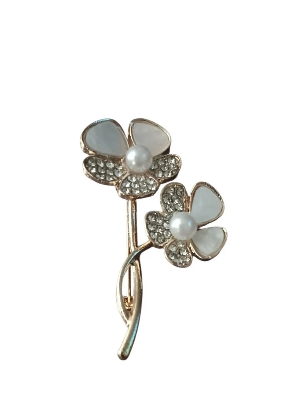 Gold-Tone Amber Crystal Flower Brooch